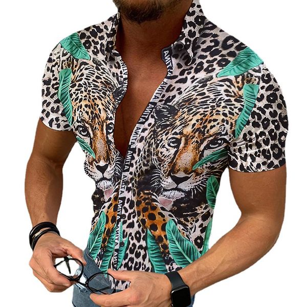 Camicie estive casual da uomo hawaiane Camicia con stampa leopardata tigre Camicia a maniche corte da uomo di alta moda Camicetta a maniche corte Regalo di compleanno Roupas da piccola a 4X-grande top