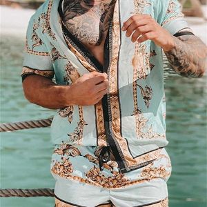 Hawaïen hommes impression à manches courtes été décontracté chemise à fleurs plage deux pièces costume mode hommes ensembles S3XL 220707