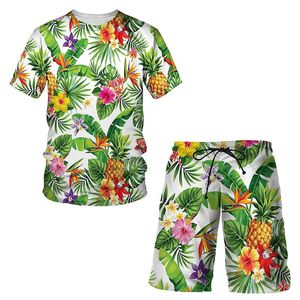 Hawaiian Mens Tracksuit Fruit Plant 3D Print Tshirt Shorts 2 pièces Streetwear Sportsswear Sportswear Beach Suits Vêtements 240426