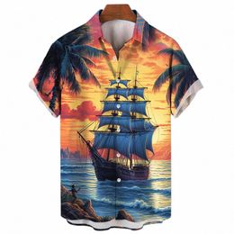 Chemise hawaïenne à motif de voilier pour hommes, imprimé en 3D, rétro, manches courtes, nouvelle plage décontractée, Y2k, vêtements surdimensionnés, Z9bt #