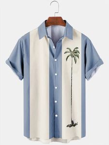 Hawaiiaans shirt voor mannen zomer 3D kokosboom geprinte gestreepte vakantie Holiday korte mouw tops T -shirt oversized blouse casual mannen shirt 240323