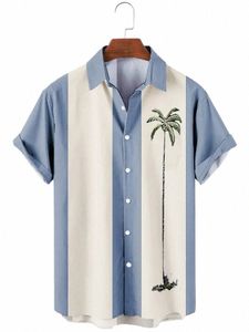 Hawaiian Shirt voor Mannen Zomer 3d Cocut Boom Gedrukt Gestreepte Vakantie Korte Mouw Tops Tee Oversized Blouse Casual Mannen shirt 05yY #