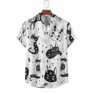 Chemise hawaïenne pour hommes 2021 Nouveau Fi drôle motif de chat abstrait imprimé manches courtes chemises légères de grande taille 5XL 6XL V8zb #