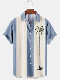 Camisa hawaiana Hombres Verano 3D Árbol de coco Impreso Vacaciones Manga corta Tops Camiseta Blusa de gran tamaño Vestido casual 240326