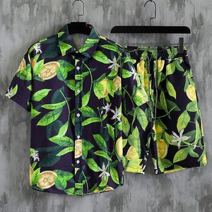 Hawaiiaans shirt set mannen 2 -delige shorts set mode kleding strand dragen kleding bloemenprint vakantie outfits