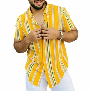 Chemises hawaïennes pour hommes Chemise d'été vintage Chemise à rayures Chemise à manches courtes surdimensionnée Rue Vêtements de créateurs pour hommes Camisas De Hombre t7zP #