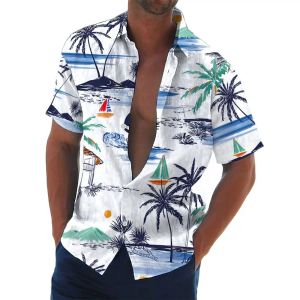 Chemises hawaïennes pour hommes 3d noix de coco imprimé à manches courtes chemisier t-shirts de vacances à la plage