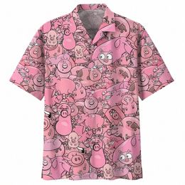 Style hawaïen 3D Prince Pink Piglet Summer Casual Loose Short Shirt Street Men Q8LU #