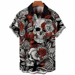 Hawaiiaanse zomer horror schedel shirts voor mannen vintage casual 3d print rocker gothic rockabilly korte mouw top geïmporteerde kleding U9uV #