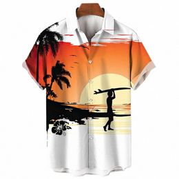 Chemise de surf hawaïenne pour hommes 2023 Nouveaux chemises à manches courtes pour hommes Fi Beach Holiday Vêtements pour hommes Col Butt Top Blouse J6kU #