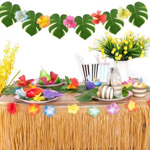 Hawaiiaanse tropische feestdecoraties 275x75CM Luau gras tafelrok palmbladeren hibiscus bloemen voor bruiloft verjaardag 240112