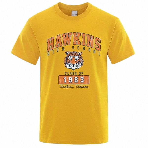 Hawkins High School Class de 1983 Hombres Camiseta Funny Tiger Ropa impresa O-cuello Cott Camisetas Casual Transpirable Manga corta 93SY #
