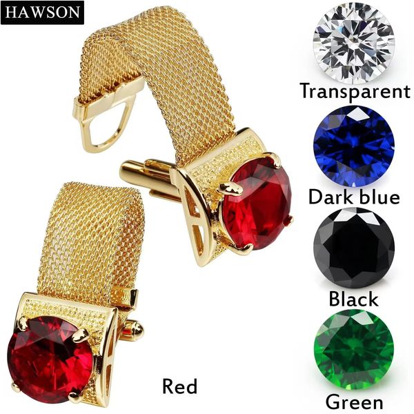 HAWSON boutons de manchette en pierre de chaîne pour hommes boutons de manchette avec accessoires brillants cadeaux de fête boutons de manchette pour hommes bouton 17mm 231229