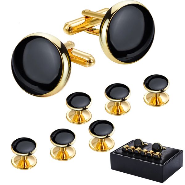 Hawson Mens Cufflinks and Tuxedo Studs Set avec boîte-cadeau;Accessoires adaptés aux chemises blanches de costume noir 240415