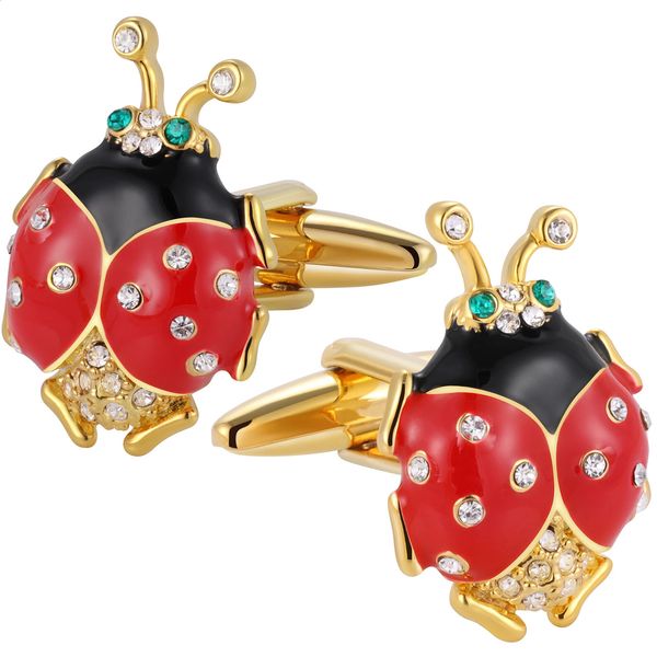 HAWSON gros boutons de manchette drôle coccinelle Animal luxe couleur or plaqué cristal bouton de manchette cadeaux avec boîte 240130