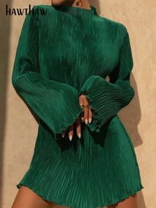 Hawthaw femmes élégant à manches longues Streetwear moulante vert automne Mini robe automne vêtements en gros articles pour les affaires 240219