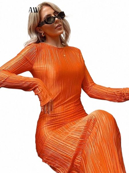 Hawthaw Femmes Fi Lg Manches Streetwear Bodyc Orange Midi Dr 2022 Automne Vêtements Articles En Gros Pour Busin 67EA #