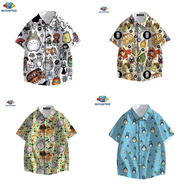 Hayao Miyazaki mon voisin Totoro Men's Shirt Mentitered Away Hawaiian 3d Imprime Summer Soule Casual S Sleeve 220322 HORT LEEVE