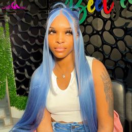 Haze bleu raide coiffure humaine perruques pour femmes Blue Lace Lace Front Human Hair Wig Hd Lace Frontal Wig Transparent Lace Blue Wig