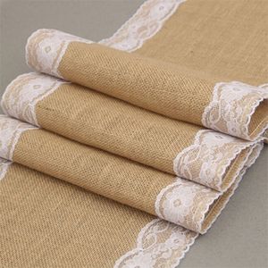 Chemin de Table en toile de Jute brumeuse, Vintage, en Jute naturelle, en lin, en dentelle, pour mariage, noël, salle à manger, décoration de la maison, 220615