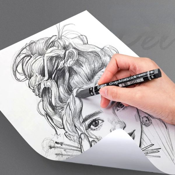 HB / 2B / 4B / 6B BOLD WOOD Stick Graphite Stick Art Art Raw Sketch Dessin avec un crayon à main Black Hexagonal Black professionnel