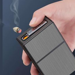 HB Creative Sigaretten Case USB Opgeladen Tungsten Lighter Gepersonaliseerde geborstelde metalen sigarettenkoffer Groothandel