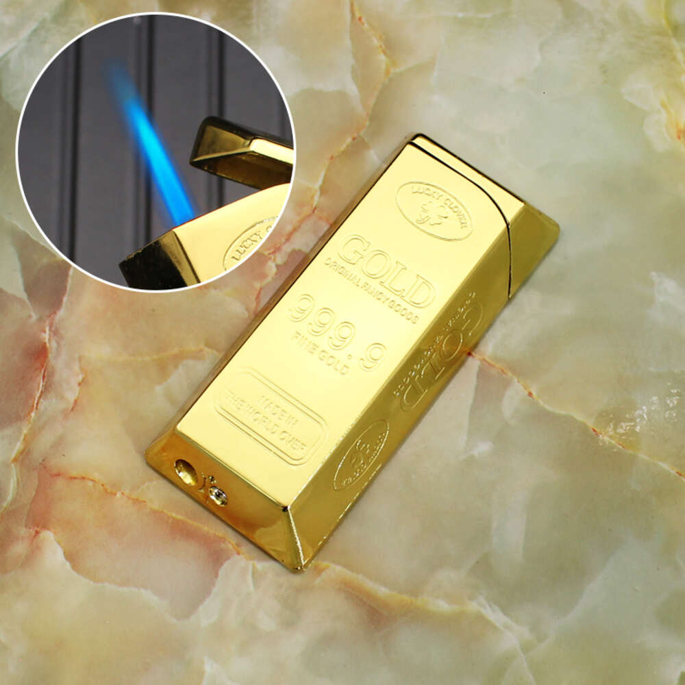 HB219 Creative Gold Brick Gold Bar Direct Injection Lighter Metal Windproof Gas Ofylld cigarettändare grossist