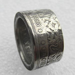 HB63 Anillo de moneda hecho a mano por HOBO Morgan Dollars Artesanía de venta caliente para hombres o mujeres Joyería Tamaño de EE. UU. (8-16) Monedas de buena calidad Venta al por menor / al por mayor