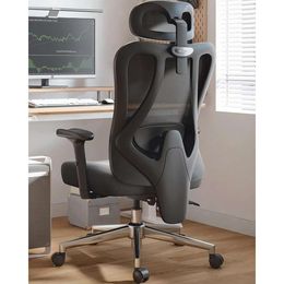 Hbada 2D lendensteun, ergonomische bureaustoel met verstelbare hoofdsteun en armleuning, 145° traploze kantelfunctie, dik zitkussen, zwart (geen voetsteun)