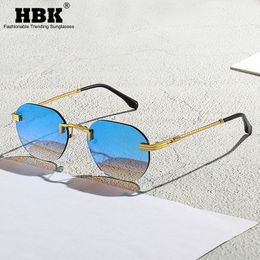 HBK bleu miroir sans cadre or métal dames lunettes de soleil hommes sans monture marron lunettes de soleil pour femmes mode nuances coupe lunettes