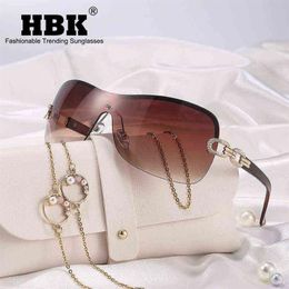 HBK Italië Oversized Gradient Zonnebril Vrouwen Wrap Around Strass Vintage Zonnebril Dames Wide Shield Designer Shades Y2K Y2260a