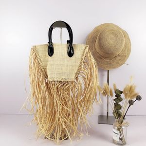 Bolso de paja con borlas HBP, bolso de mano tejido de ratán a la moda para mujer, bolsos de mensajero de hombro hechos a mano de diseñador famoso, bolso de playa de verano
