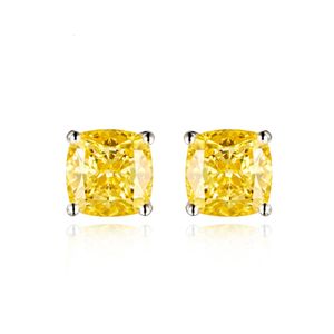 HBP 925 plaqué argent platine 18K boucles d'oreilles diamant jaune 1 carat Boucles d'oreilles carrées aura750 pour femme