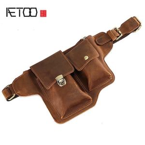 HBP AETOO lederen heren tas groothandel heren taille tas retro hand gekke paard hoofdlaag