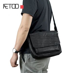 HBP AETOO Sac à bandoulière Sac messager en cuir pour hommes Section transversale en cuir souple Grande capacité Sac postier Couche de tête en cuir Casual F