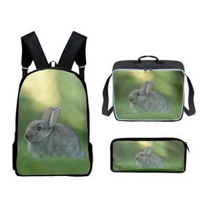 HBP Sac à dos 3D Motif de lapin mignon Cartable Sac à dos Sac à déjeuner Sac à crayons Ensemble de trois pièces 220804