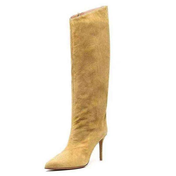 HBP Boot Sexy Talon Haut Mode Danse Genou Femme Faux Cuir Piste Mince Bout Pointu Zip Automne Hiver Chaud 220805