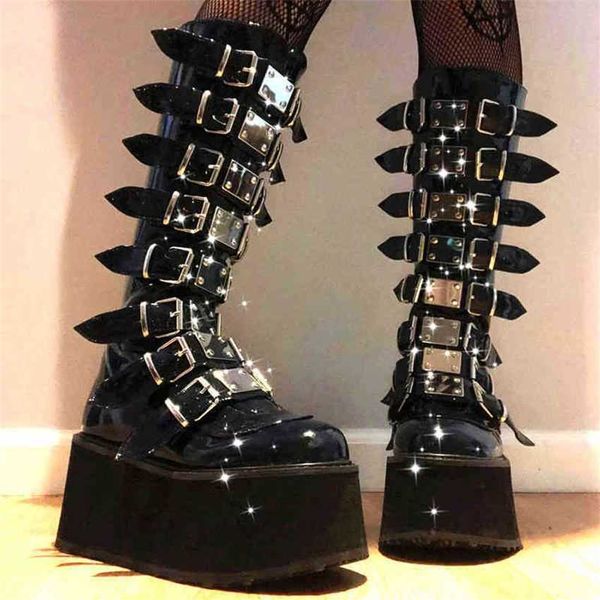 HBP Bottes Halloween Cadeau Grand Noir Gothique Cool Punk Veau Moto Comfy Plat Plate-Forme Talons Femme Chaussures 220805