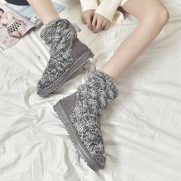 HBP bottes neige bottes femmes créatives coréen étudiant aiguille laine à tricoter épaissie anti-dérapant hiver haut tube gris coton chaussures