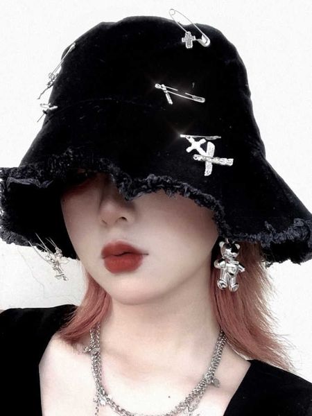 HBP Brim Chapeaux Haruku femmes larges punk croix pêcheur décoratif soleil gothique filles unisex hip hop y2k toile chapeau p230327