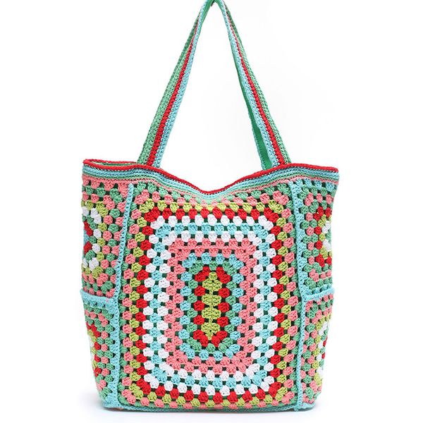 HBP colorido bolso de punto de punto Bolso de hombro bohemio bolso de playa para mujeres bolso de viaje de fin de semana