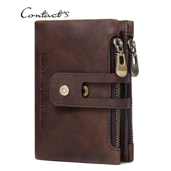 HBP contactos familia carteras de moda europea y americana doble cremallera hebilla monedero hombres retro Crazy Horse Leather Men's bag casual zero wallet