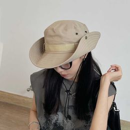 HBP Cowboy Wide Brim Hats Fashion With String Men Denim Beh Sun para mujeres Senderismo al aire libre Pareja String Summer Bucket Sombrero P230311