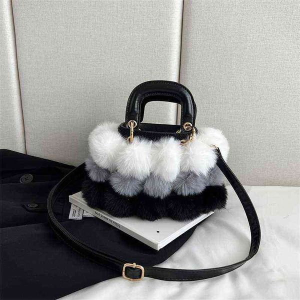 HBP Bolso cruzado Lindo Fluffy Plush S para mujeres Contraste Color y PU Hombro Hairball Ladies Pequeños Monederos Hbags 220727