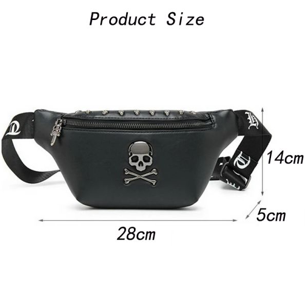 HBP Riñonera de diseñador para hombre, riñonera, riñonera Mihaivin Rock Skull, bandoleras, riñonera, bolso de pecho con remaches, riñonera de lujo, bolso de mujer, punk, cuero negro, riñoneras para hombre dicky