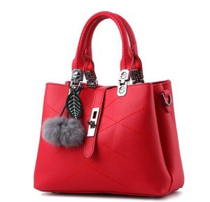 HBP Bolsos de mensajero bordados Bolsos de cuero para mujer Sac a Main Bolso de mano con bola de pelo para mujer RoseRed GreySkyBlue 222222