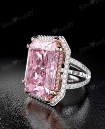 HBP Fashion Luxury Tempérament droit Lady039S Big Square Rose Rink Ring Claw incrusté avec diamant la séparation des couleurs électriques 1521066