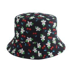 HBP Flower Cherry Wide Brim Design Bucket Dames Fashion Summer Sun Hats omkeerbaar Bob Chapeau Femme Bloem Panama Hat Men Men Fisherman Cap P230311
