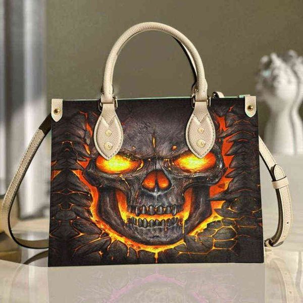 HBP Halloween Skull Design Digital Full Print Handbag PU de mujer Bolsa de comida portátil de gran capacidad 220805