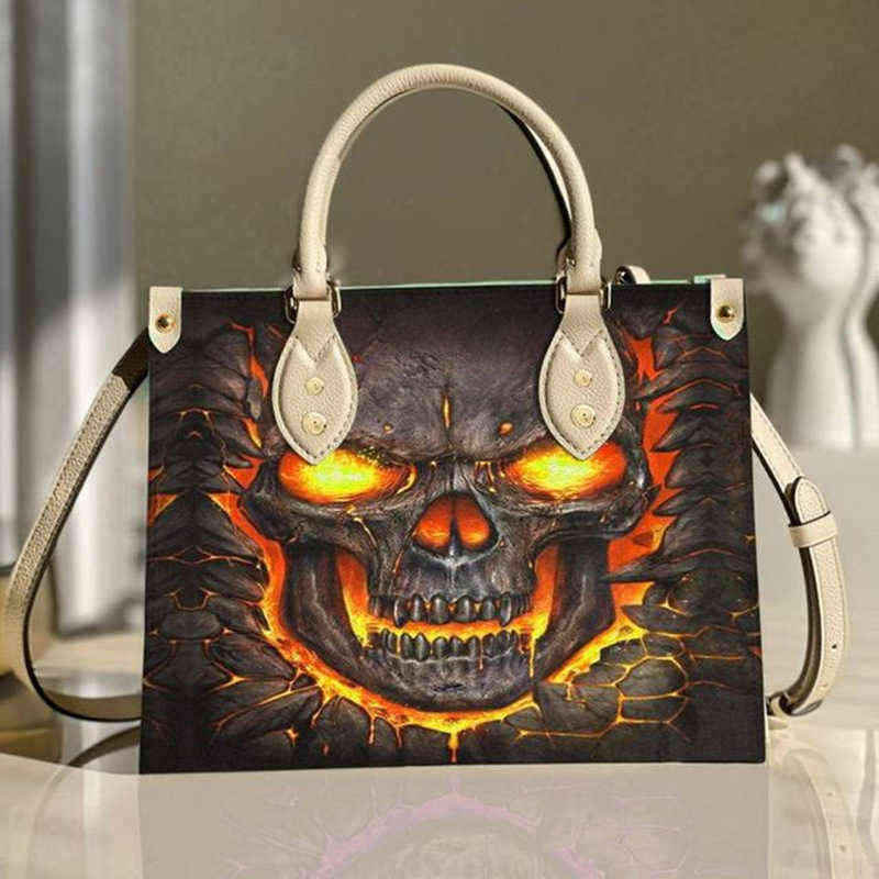 HBP Halloween Skull Design Digital Full Print Handbag Women's Pu Large Capacity Portable Meal Bag 220805